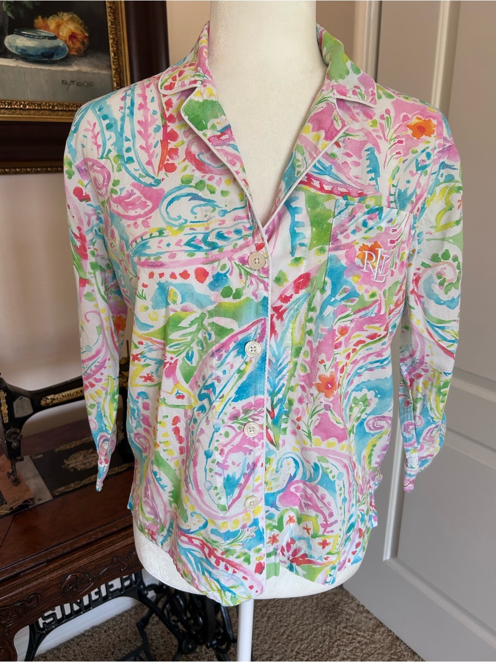 Lauren Pastel Paisley Watercolor Pajama Top